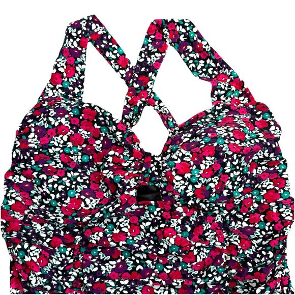 Torrid One Piece Swimsuit Womens Plus Size 2X Floral Ruched Cross Strap - Picture 2 of 5